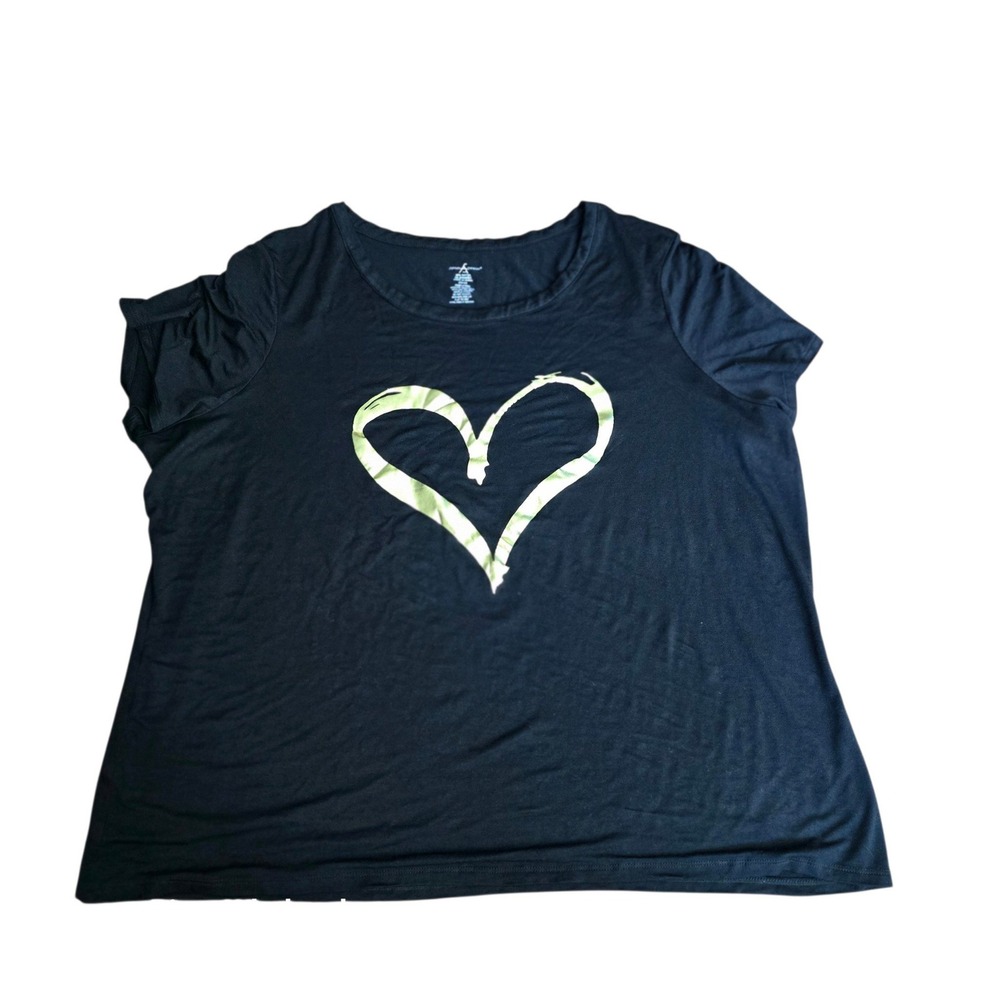 Ashley Stewart Black Heart Graphic Scoop Neck Short Sleeve Plus Size Top 3X